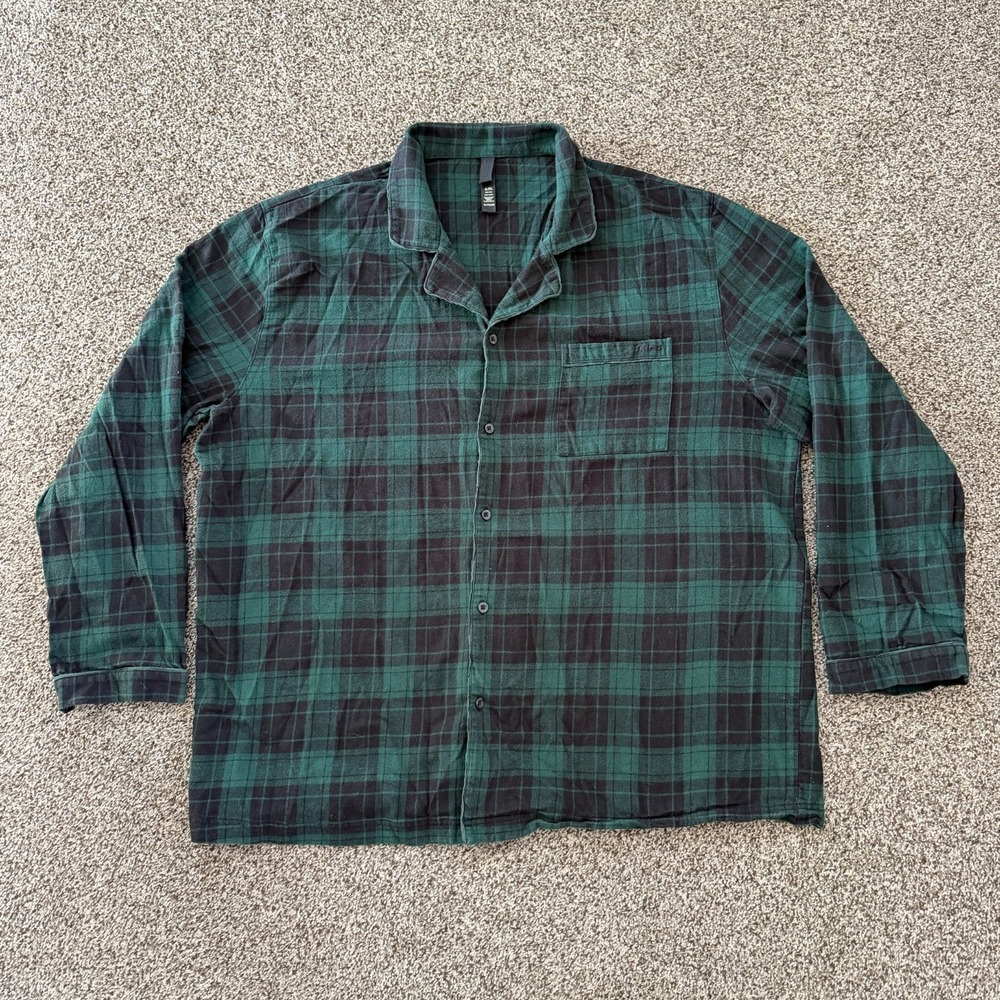 Skims Men's XL Plaid Flannel Sleepwear Pajama Green Black Button Up Cotton